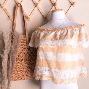 American Eagle Yellow Striped Off the Shoulder Top